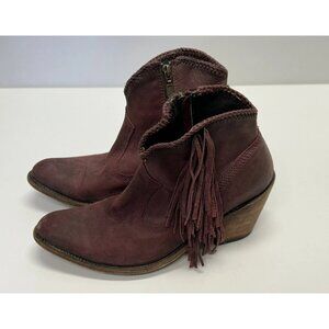 Liberty Burgundy Women's Leather Fringe Cowboy Ankle Western Cowgirl Boot 8.5